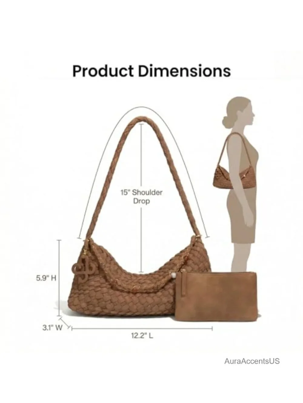 Faux Suede Slouchy Hobo Shoulder Bag with Pouch for Women